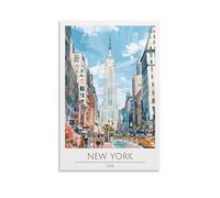 Toile murale - Impressions sur toile de peintures à l'aquarelle sur l'horizon de New York, voyage, salle de bain, bureau - 40 x 60 cm