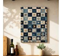 Toile murale - Impressions sur toile de peintures à suspendre - Motif lune vintage céleste étoilée cercle saisonnier bleu marine 30,5 x 40,6 cm