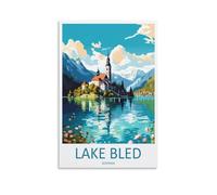 Toile murale - Impressions sur toile de peintures à thème lac de Bled Slovénie - Affiche d'œuvre d'art pour décoration d'intérieur : salon, chambre à coucher, salle de bain, bureau - 30 x 45 cm