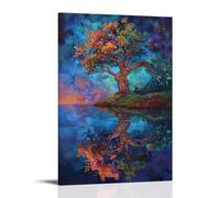 Toile murale - Impressions sur toile de peintures à thème paysage astral, coucher de soleil, arbre de vie coloré, arbre de vie - affiches pour la décoration murale d'intérieur : salon, chambre à