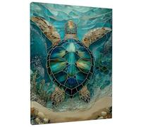 Toile murale - Impressions sur toile de style côtier - Impression sur toile de tortue de mer bleu sarcelle - Décoration murale pour salon, chambre à coucher, salle de bain, été - Style côtier - 30,5 x