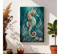 Toile murale - Impressions sur toile d'hippocampes - Impressions sur toile de la vie marine - Corail bleu - 20,3 x 30,5 cm - Décoration murale d'intérieur