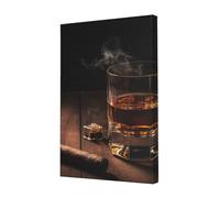 Toile murale - Impressions sur toile - Impressions sur toile de cigares et whisky - Peinture encadrée prête à être accrochée - Affiches d'œuvre d'art pour la décoration murale d'intérieur et de bureau