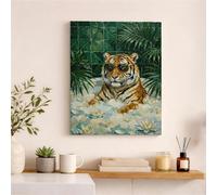 Toile murale imprimée tigre tropical, vert et marron, décoration murale d'été pour salon, chambre à coucher, salle de bain, bureau, 40,6 x 50,8 cm