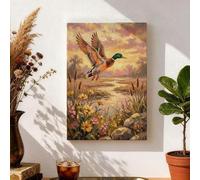 Toile murale inspirée de la nature, imprimé canard volant coloré, décoration esthétique printanière pour salon, chambre à coucher, bureau, toile enveloppée 20,3 x 30,5 cm