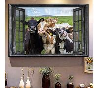 Toile Murale IntéRessante Vaches FenêTre Horizontale Affiche Vintage Ferme Vache Mur Art Photos Salon Enfant Chambre DéCor à La Maison 50x90 Cm Sans Cadre