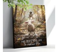 Toile murale Jésus et agneau - Jésus laisse les 99 moutons - Art mural chrétien qui court après l'agneau perdu - Décoration murale encadrée pour salon, chambre à coucher - 30,5 x 40,6 cm