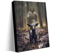 Toile murale Jésus et Agneau - Mouton noir perdu - Impression sur toile - Décoration d'intérieur chrétienne - 20,3 x 25,4 cm