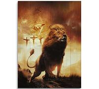 Toile murale Jésus et Lion - Cadeau chrétien - Peinture religieuse - Décoration murale - Lion de Juda - Affiche religieuse encadrée pour chambre à coucher, salon - 30 x 40 cm
