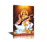 Toile murale Maa Saraswati - Impressions sur toile de dieu indien - Décoration murale pour salon, bureau, salle de bain - 40,6 x 61 cm (l x H)