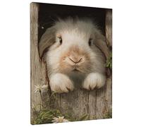 Toile murale mignonne avec imprimé lapin blanc et marron, décoration florale printanière pour salon, chambre à coucher, cuisine, design esthétique de la maison 20,3 x 25,4 cm