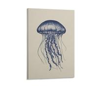 Toile murale minimaliste à motif de tentacules côtières bleues - Affiche d'œuvre d'art pour salon, chambre à coucher, salle de bain, bureau - 30 x 45 cm