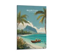 Toile murale minimaliste à thème île Maurice, océan indien, voyage - 40 x 60 cm