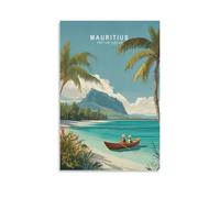 Toile murale minimaliste à thème île Maurice, océan indien, voyage - 50 x 75 cm