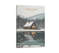 Toile murale minimaliste Lake Placid New York - Impression sur toile pour salon, chambre à coucher, salle de bain, bureau - 30 x 45 cm