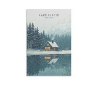 Toile murale minimaliste Lake Placid New York - Impression sur toile pour salon, chambre à coucher, salle de bain, bureau - 50 x 75 cm