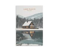 Toile murale minimaliste Lake Placid New York - Impression sur toile pour salon, chambre à coucher, salle de bain, bureau - 50 x 75 cm