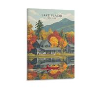 Toile murale minimaliste Lake Placid New York - Impression sur toile pour salon, chambre à coucher, salle de bain, bureau - 30 x 45 cm