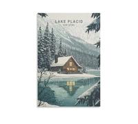 Toile murale minimaliste Lake Placid New York - Impression sur toile pour salon, chambre à coucher, salle de bain, bureau - 50 x 75 cm