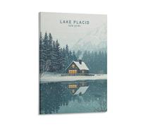 Toile murale minimaliste Lake Placid New York - Impression sur toile pour salon, chambre à coucher, salle de bain, bureau - 40 x 60 cm