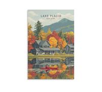 Toile murale minimaliste Lake Placid New York - Impression sur toile pour salon, chambre à coucher, salle de bain, bureau - 50 x 75 cm
