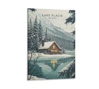 Toile murale minimaliste Lake Placid New York - Impression sur toile pour salon, chambre à coucher, salle de bain, bureau - 40 x 60 cm
