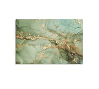 Toile murale moderne à l'encre à l'alcool sur marbre vert et doré - Affiche d'œuvre d'art pour salon, chambre à coucher, salle de bain, bureau - 50 x 75 cm