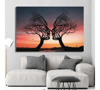 Toile murale moderne avec couple de baisers, art des amoureux des arbres, toile de paysage, décoration de la maison pour le salon, 80 x 120 cm, sans cadre