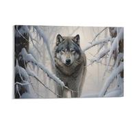 Toile murale moderne avec loup d'hiver - Impressions sur toile de forêt enneigée, nature, animaux gris, affiches pour décoration murale d'intérieur