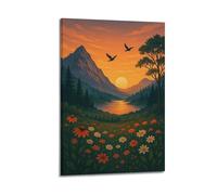 Toile murale moderne familiale, affiche de paysage, coucher de soleil, montagnes, rivières, nature poétique, décoration sur toile, 30 x 45 cm, style cadre