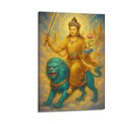 Toile murale moderne pour décoration murale - Affiche d'art religieux représentant la statue de Manjushri transmettant la paix, la sagesse, la guérison, l'art décoratif 40 x 60 cm, style cadre
