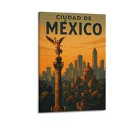 Toile murale moderne pour décoration murale - Affiche de voyage - Monument de Mexico - Peinture décorative vintage - 20 x 30 cm - Style cadre