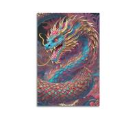 Toile murale moderne pour décoration murale d'intérieur - Affiche de mythe colorée - Dragon divin à écailles mystérieux et choquant ajoutant une atmosphère fantastique aux études - 50 x 75 cm - Sans