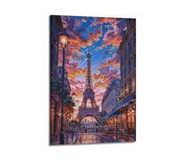 Toile murale moderne pour décoration murale d'intérieur - Affiche esthétique d'espace de vie - Poster de paysage de la Tour Eiffel - Vue sur la rue - Belle et romantique - Ajoute une atmosphère