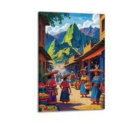 Toile murale moderne pour décoration murale - Poster de paysage - Marché Machu Picchu - Art décoratif - 40 x 60 cm - Style cadre