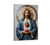 Toile murale moderne pour décoration murale - Poster religieux - Sacré-Cœur Jésus - Mosaïque - 30 x 45 cm - Style cadre