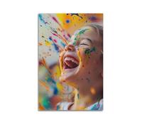 Toile murale moderne pour famille - Poster créatif enfant avec éclaboussures colorées éclatantes avec vitalité artistique - 60 x 90 cm - Style sans cadre