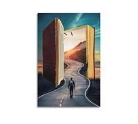 Toile murale moderne pour famille - Poster créatif - Voyageur de route dans un livre - Décoration poétique - 60 x 90 cm - Style sans cadre