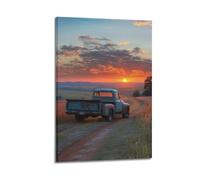 Toile murale moderne pour famille - Poster de plantes - Vieux camion à la campagne - Coucher de soleil - Voyage caché d'histoires temporelles - 40 x 60 cm - Style cadre