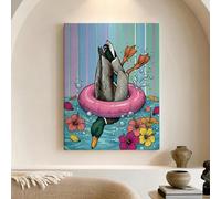 Toile murale motif canard d'été, flotteur de piscine coloré et fleurs tropicales, décoration abstraite amusante pour salon, chambre, salle de bain, bureau 30,5 x 40,6 cm