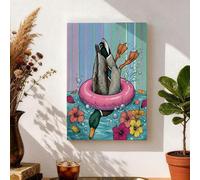 Toile murale motif canard d'été, flotteur de piscine coloré et fleurs tropicales, décoration abstraite amusante pour salon, chambre, salle de bain, bureau 20,3 x 30,5 cm