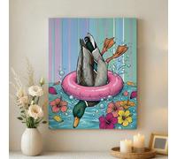 Toile murale motif canard d'été, flotteur de piscine coloré et fleurs tropicales, décoration abstraite amusante pour salon, chambre, salle de bain, bureau 40,6 x 50,8 cm