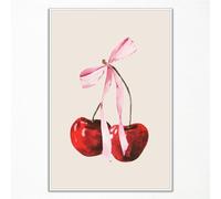 Toile murale motif cerises rouges - Poster de nœud rose cerise pour chambre de fille, poster féminin coquette - Art tendance - Impression d'appartement Preppy College - Décoration murale pour chambre