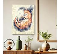 Toile murale motif chat orange, illustration d'animaux fantaisie, décoration abstraite pour salon, chambre à coucher, salon, 30,5 x 40,6 cm