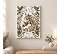 Toile murale motif cheval rustique citation botanique 30,5 x 40,6 cm | Portrait de cheval rustique, impressions d'art, cadre de feuilles botaniques, décoration de ferme de campagne