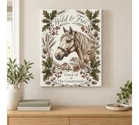 Toile murale motif cheval rustique citation botanique 40,6 x 50,8 cm | Portrait de cheval rustique, impressions d'art, cadre de feuilles botaniques, décoration de ferme de campagne