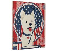 Toile murale motif chien américain festif, étoiles et rayures rouges et bleues, décoration patriotique pour salon, chambre à coucher, salle de bain, 30,5 x 40,6 cm