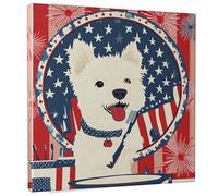 Toile murale motif chien américain - Impression d'étoiles et rayures rouges et bleues - Décoration patriotique pour salon, chambre à coucher, salle de bain - 30,5 x 30,5 cm
