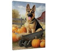 Toile murale motif chien citrouille d'automne - Impression de ferme de berger allemand noir et brun clair - Décoration d'intérieur rustique pour salon, chambre à coucher, cuisine, amoureux des animaux