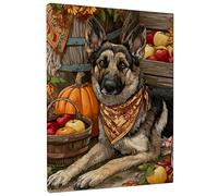 Toile murale motif chien d'automne, imprimé berger allemand marron noir, décoration d'automne rustique pour salon, chambre à coucher, bureau, amoureux des animaux, 40,6 x 50,8 cm